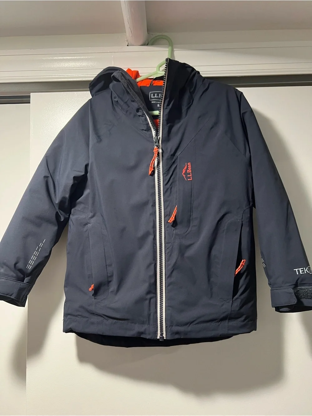 L.L. Bean Kids Navy Raincoat with Orange Accents